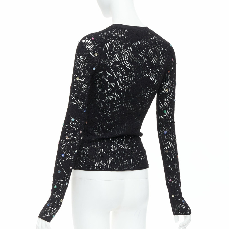 LOUIS VUITTON 2024 black multiclor jewel floral lace pullover S-6