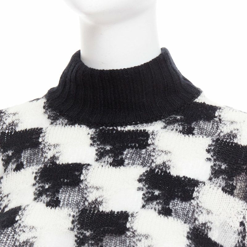 DIOR ChecknDior black white cashmere check sheer turtleneck sweater FR34 XS-1