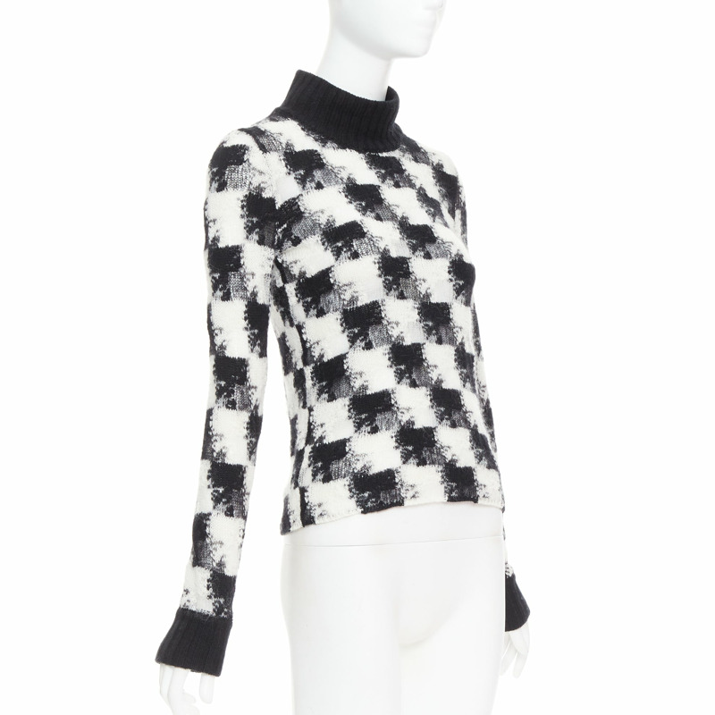 DIOR ChecknDior black white cashmere check sheer turtleneck sweater FR34 XS-2