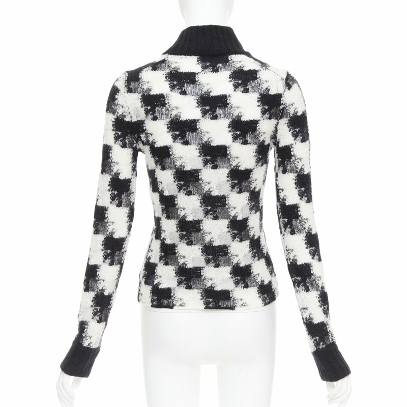 DIOR ChecknDior black white cashmere check sheer turtleneck sweater FR34 XS-4