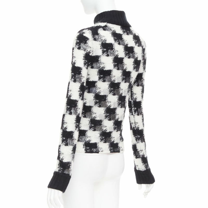 DIOR ChecknDior black white cashmere check sheer turtleneck sweater FR34 XS-5