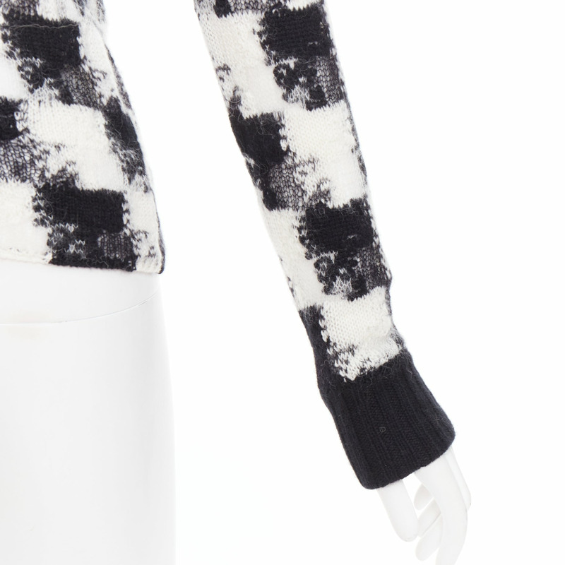 DIOR ChecknDior black white cashmere check sheer turtleneck sweater FR34 XS-7