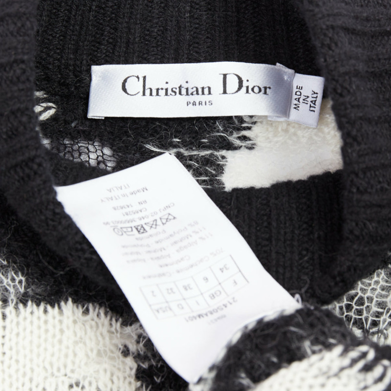 DIOR ChecknDior black white cashmere check sheer turtleneck sweater FR34 XS-8