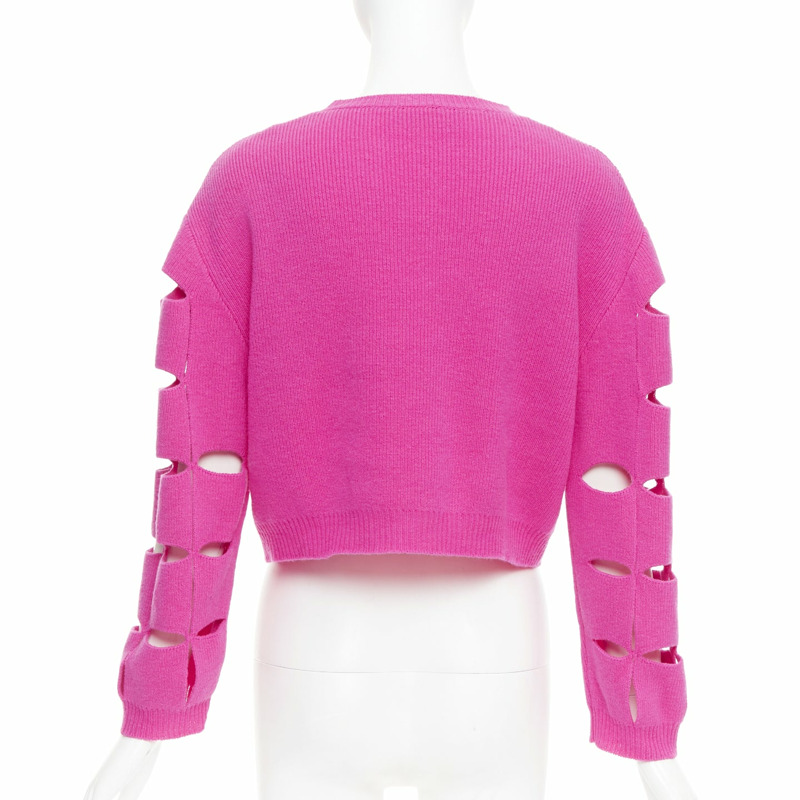 VALENTINO 2022 Pier Paolo Piccioli pink virgin wool cut out crop sweater S-4