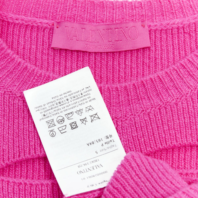 VALENTINO 2022 Pier Paolo Piccioli pink virgin wool cut out crop sweater S-7