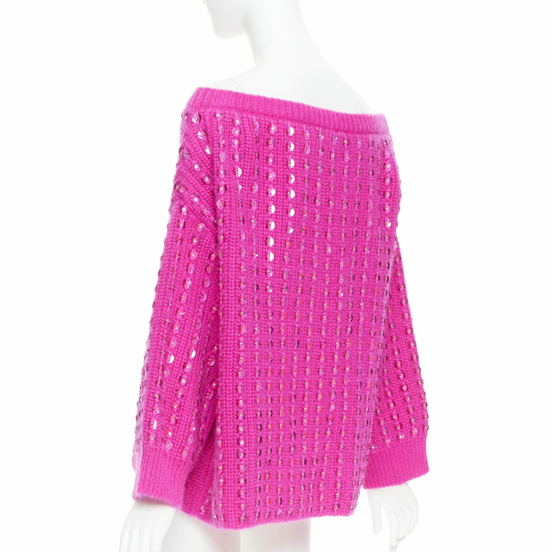 VALENTINO 2022 Pier Paolo Piccioli hot pink mohair blend jewel sweater S-5