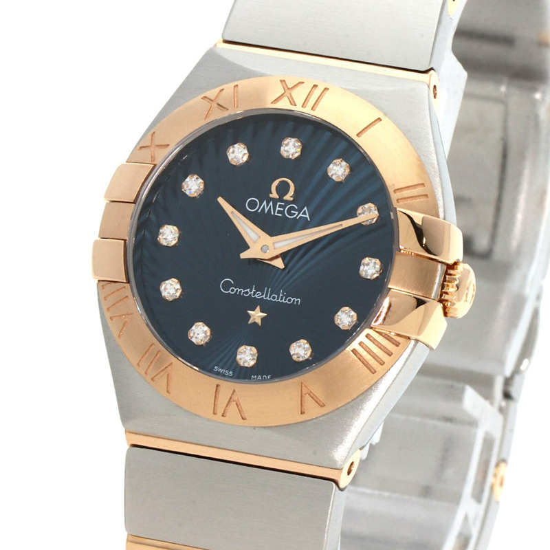 歐米茄 123.20.24.60.53.001 星座系列 藍色 Guilloche 12P 鑽石手錶 精鋼 SSxK18PG K18PG 女士腕錶-2