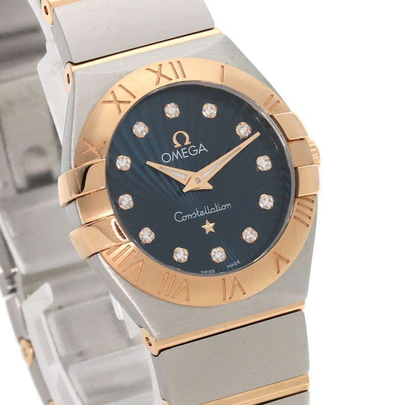 歐米茄 123.20.24.60.53.001 星座系列 藍色 Guilloche 12P 鑽石手錶 精鋼 SSxK18PG K18PG 女士腕錶-3