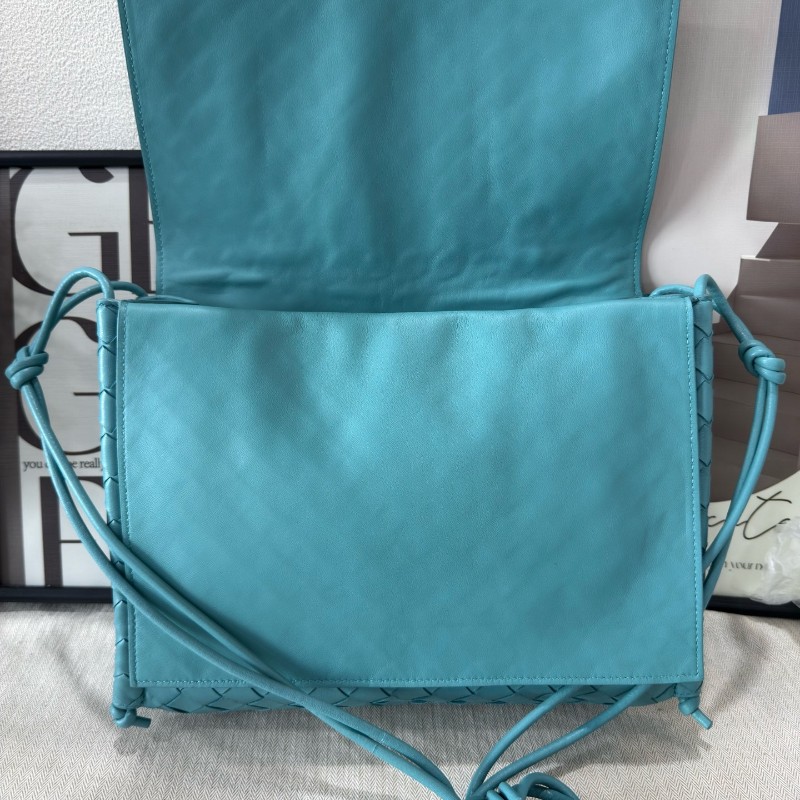 BV 葆蝶家 馬卡龍藍編織雙翻蓋肩背包 斜背包-4