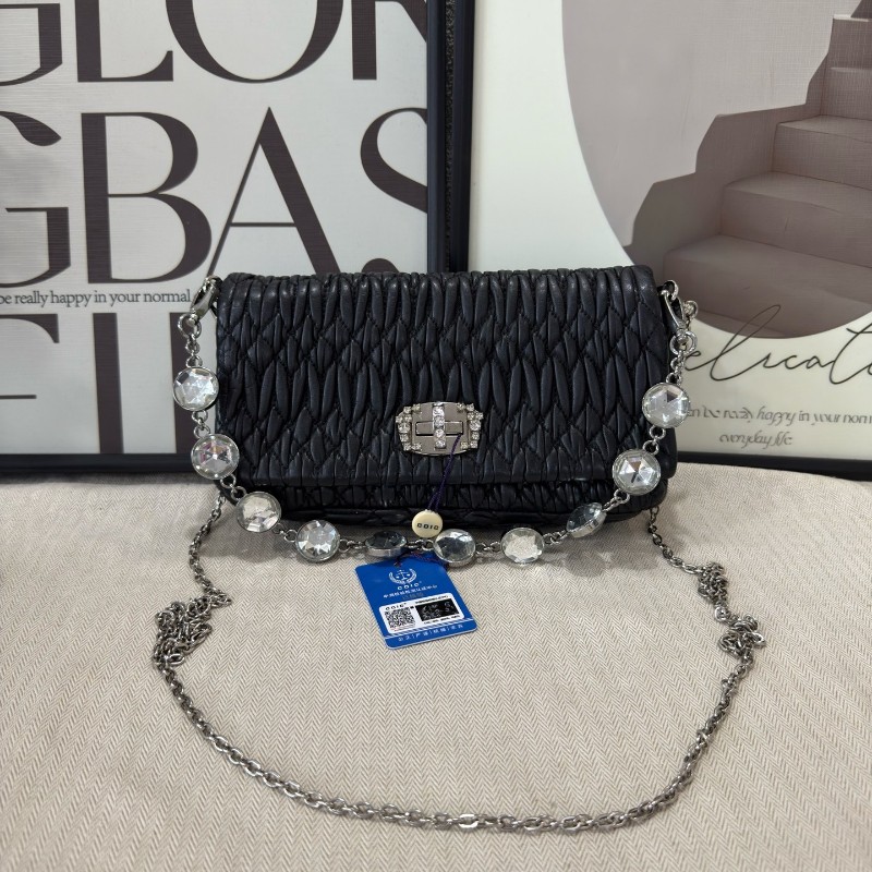 Miumiu/繆繆 黑色 褶皺鏈條包 肩背包-0