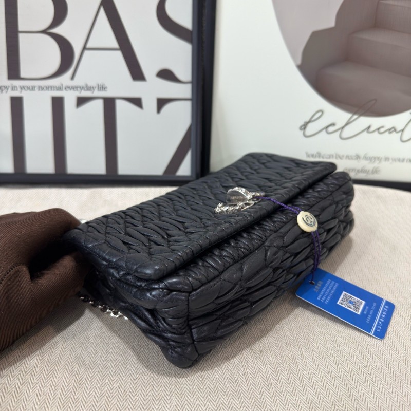 Miumiu/繆繆 黑色 褶皺鏈條包 肩背包-2