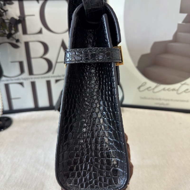 YSL/聖羅蘭 曼哈頓中號黑金鱷魚皮壓紋肩背包-3