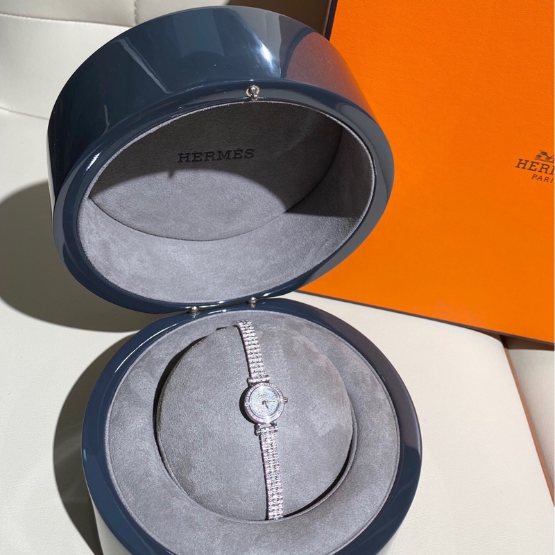 Hermès爱马仕福宝粉钻白金满钻手表 ,2021年购入-4