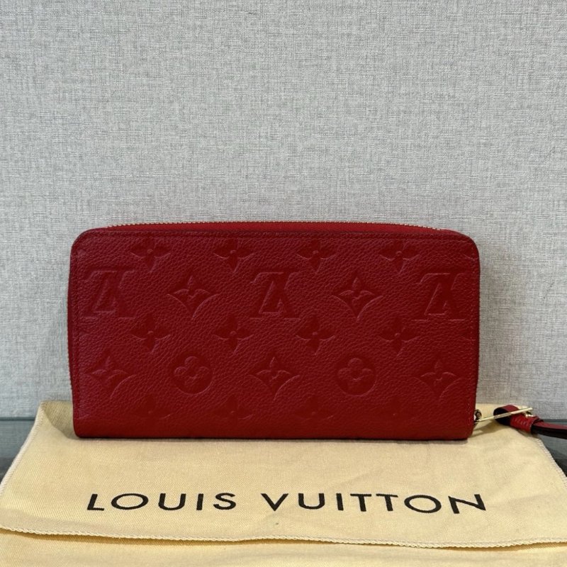 LV 紅色全皮壓花二合一錢包 19.5*10*2 99新配件盒子塵袋購證-5
