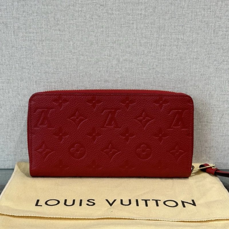 LV 紅色全皮壓花二合一錢包 19.5*10*2 99新配件盒子塵袋購證-5