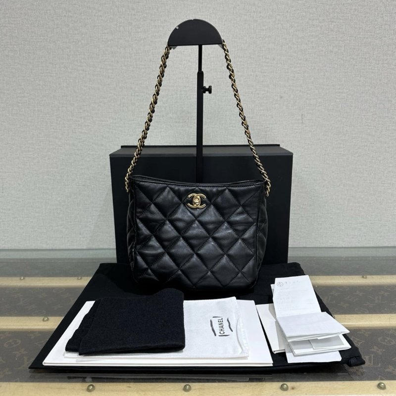 CHANEL 22S黑金菱格紋腋下hobo托特包 19*16*8 99新配件盒子塵袋購證-0