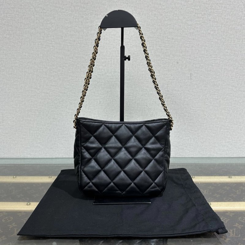 CHANEL 22S黑金菱格紋腋下hobo托特包 19*16*8 99新配件盒子塵袋購證-5