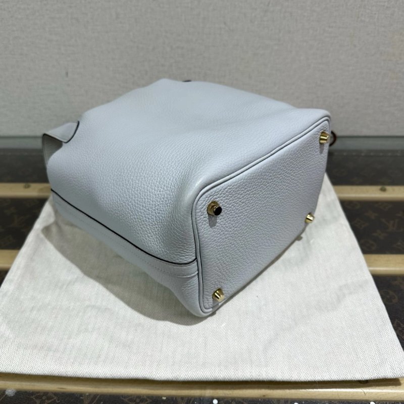 HERMES 聖杯藍金扣菜籃子18手提袋 18*18*13 99新配件盒子塵袋鑰匙鎖-4