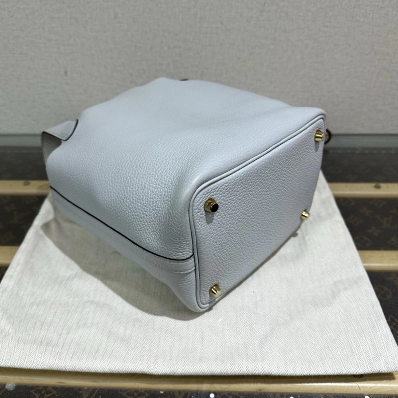 HERMES 聖杯藍金扣菜籃子18手提袋 18*18*13 99新配件盒子塵袋鑰匙鎖-4