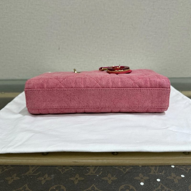 DIOR D-Joy 中號粉色牛仔丹寧黛妃手提斜背包 26*13.5*5 98新配件塵袋保卡-3