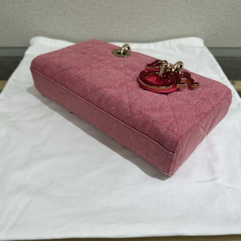 DIOR D-Joy 中號粉色牛仔丹寧黛妃手提斜背包 26*13.5*5 98新配件塵袋保卡-2