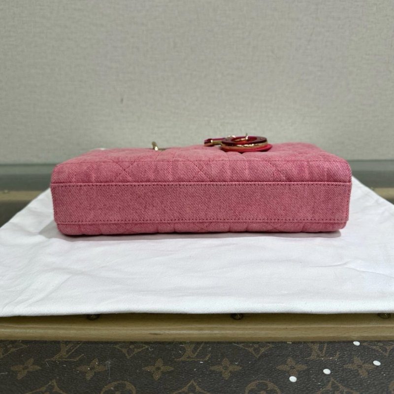 DIOR D-Joy 中號粉色牛仔丹寧黛妃手提斜背包 26*13.5*5 98新配件塵袋保卡-3