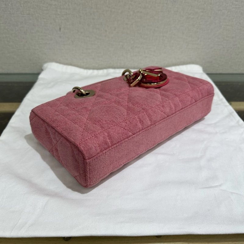 DIOR D-Joy 中號粉色牛仔丹寧黛妃手提斜背包 26*13.5*5 98新配件塵袋保卡-4