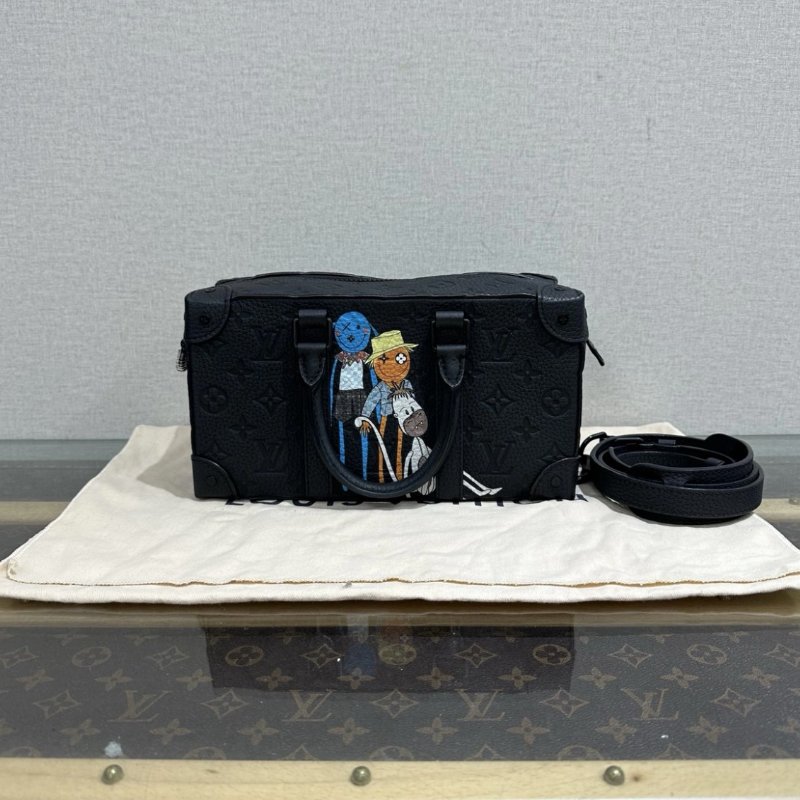 LV 秀款磨砂黑SpeedySoftTrunk稻草人盒子包 芯片款 27*15*12 98新配件塵袋-0