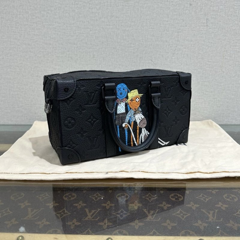LV 秀款磨砂黑SpeedySoftTrunk稻草人盒子包 芯片款 27*15*12 98新配件塵袋-1