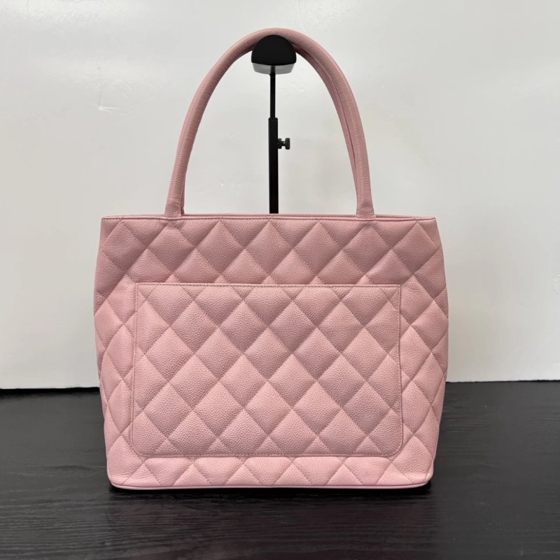 CHANEL Medallion粉金希爾頓手提包 30*25*15 98新配件塵袋-5