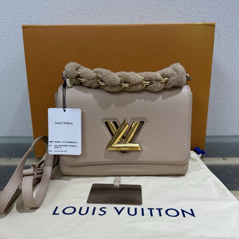 LV 粉金twist毛呢手提肩背斜背包 芯片款 20*15*8 99新配件盒子塵袋鏡子吊牌-0
