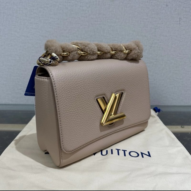LV 粉金twist毛呢手提肩背斜背包 芯片款 20*15*8 99新配件盒子塵袋鏡子吊牌-1