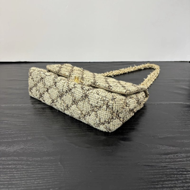 CHANEL 米色粗花呢菱格CF肩背斜背包 25.5*15.5*6.5 98新配件保卡塵袋-2