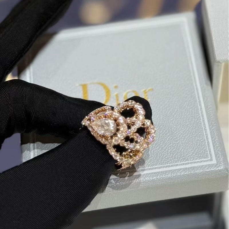 迪奧Dior 高級珠寶ARCHI 水滴鑽玫瑰金滿鑽戒指 53號 99新 GIA證書 💎主石1.22CT-0