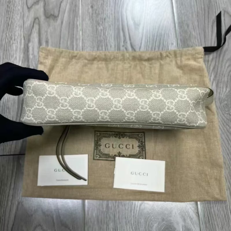 全新全套GUCCI腋下包 老花米白色-2