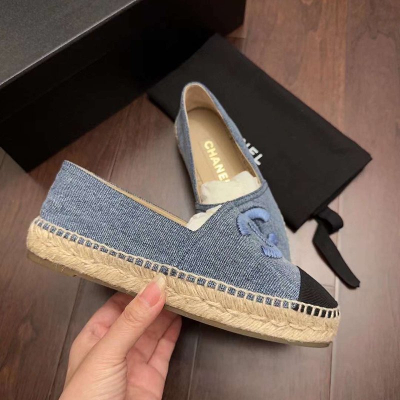 Chanel 爆款牛仔漁夫鞋 牛仔藍拼黑色 休閒百搭 尺寸37-1