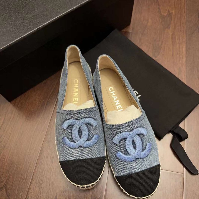 Chanel 爆款牛仔漁夫鞋 牛仔藍拼黑色 休閒百搭 尺寸37-2