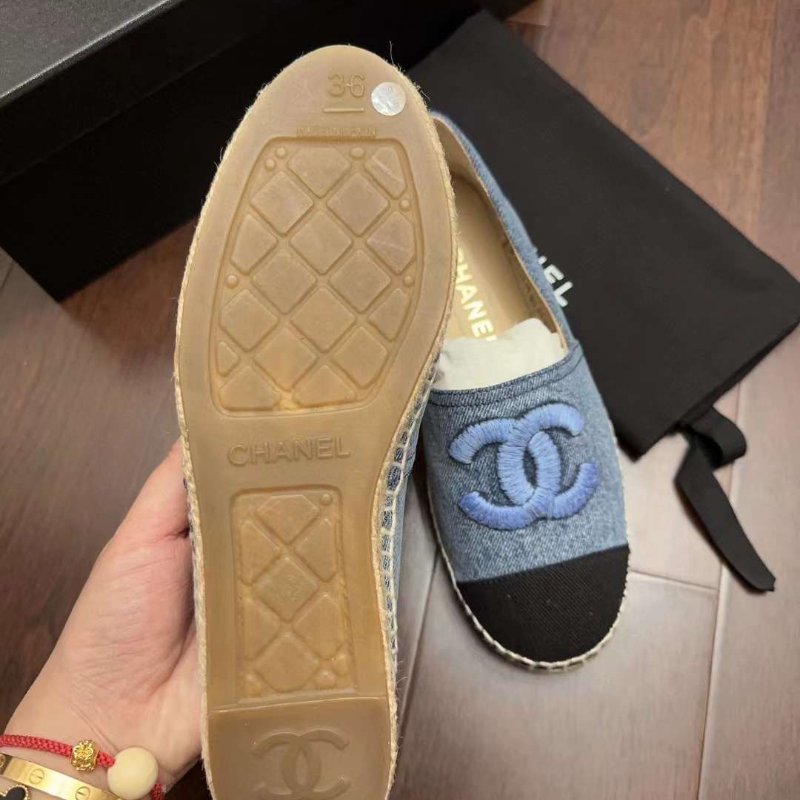 Chanel 爆款牛仔漁夫鞋 牛仔藍拼黑色 休閒百搭 尺寸37-3