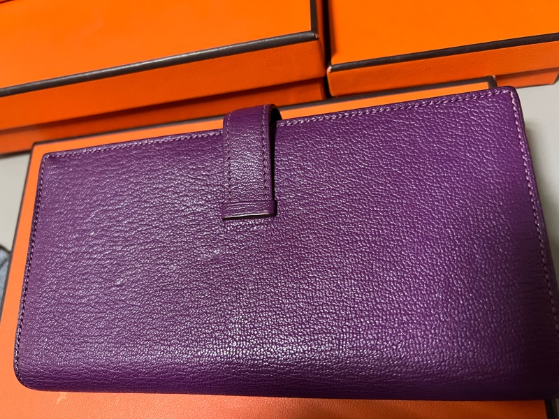 二手 Hermes 愛馬士 H銀扣長夾 Bearn Soufflet  山羊皮／海葵紫色-1