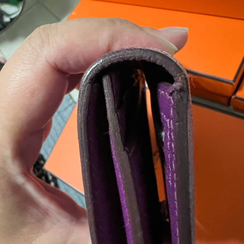 二手 Hermes 愛馬士 H銀扣長夾 Bearn Soufflet  山羊皮／海葵紫色-8