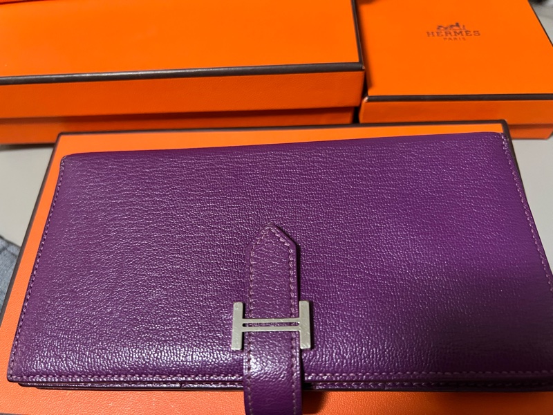 二手 Hermes 愛馬士 H銀扣長夾 Bearn Soufflet  山羊皮／海葵紫色-9