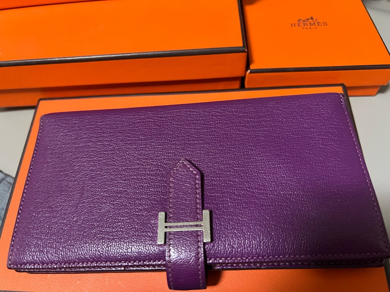二手 Hermes 愛馬士 H銀扣長夾 Bearn Soufflet  山羊皮／海葵紫色-10