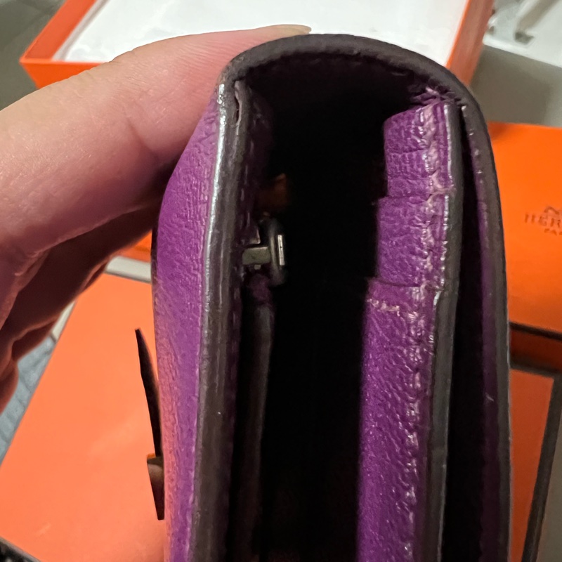 二手 Hermes 愛馬士 H銀扣長夾 Bearn Soufflet  山羊皮／海葵紫色-15