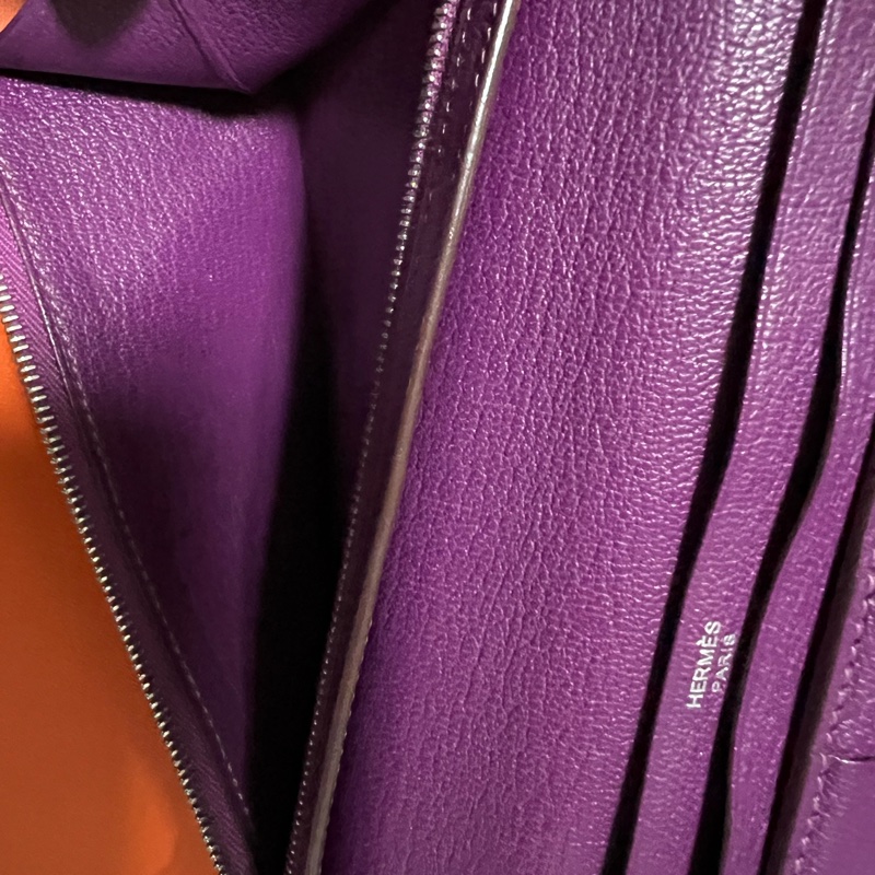 二手 Hermes 愛馬士 H銀扣長夾 Bearn Soufflet  山羊皮／海葵紫色-19