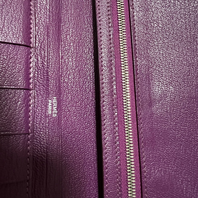 二手 Hermes 愛馬士 H銀扣長夾 Bearn Soufflet  山羊皮／海葵紫色-24