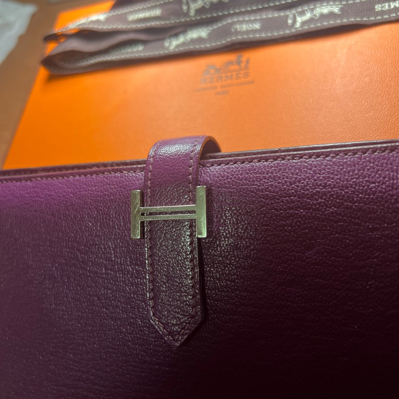 二手 Hermes 愛馬士 H銀扣長夾 Bearn Soufflet  山羊皮／海葵紫色-29