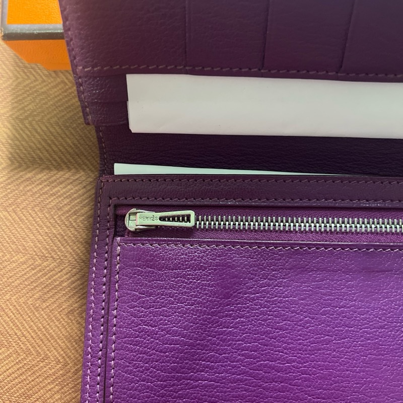 二手 Hermes 愛馬士 H銀扣長夾 Bearn Soufflet  山羊皮／海葵紫色-31