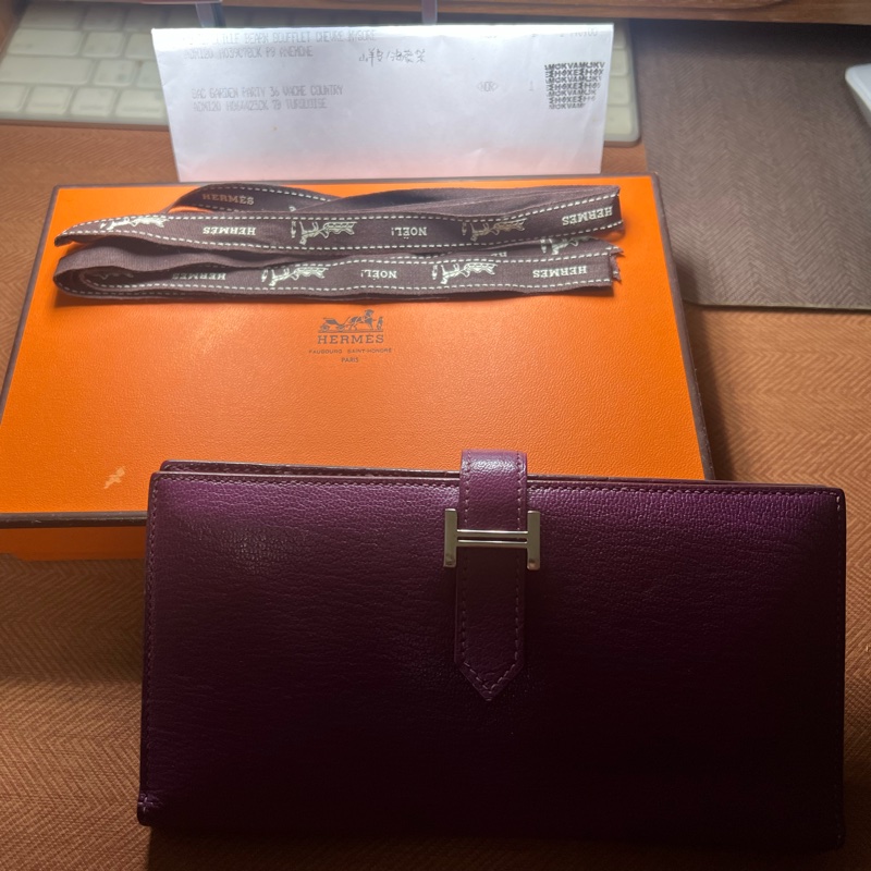 二手 Hermes 愛馬士 H銀扣長夾 Bearn Soufflet  山羊皮／海葵紫色-32