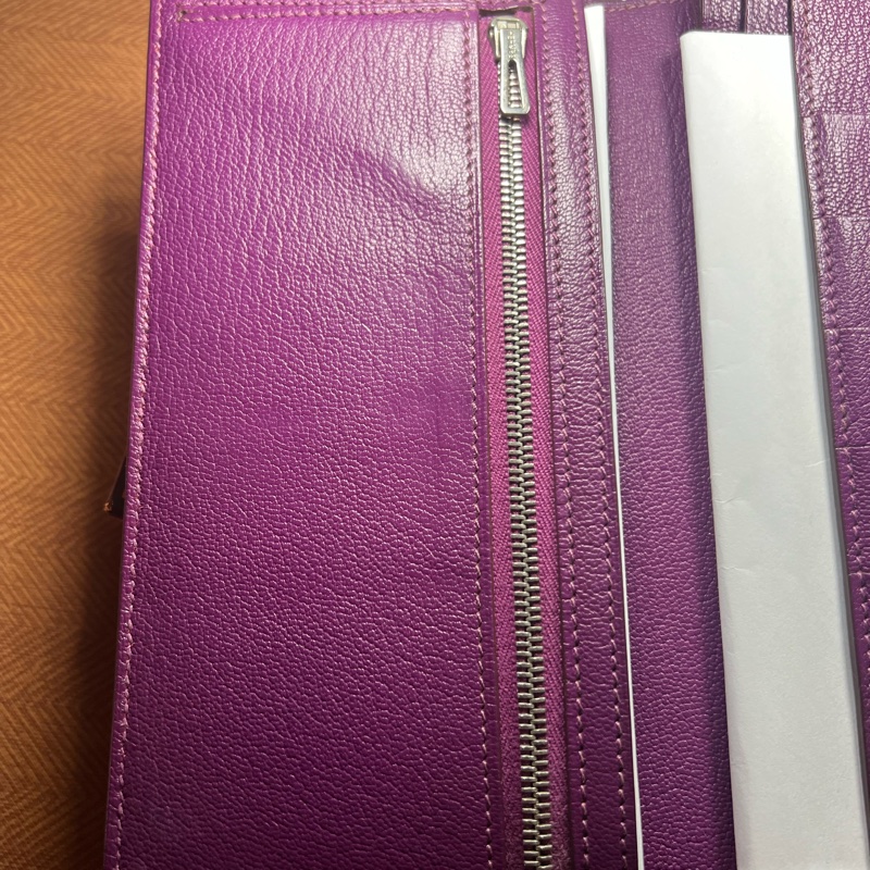 二手 Hermes 愛馬士 H銀扣長夾 Bearn Soufflet  山羊皮／海葵紫色-35