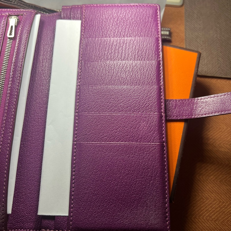 二手 Hermes 愛馬士 H銀扣長夾 Bearn Soufflet  山羊皮／海葵紫色-36